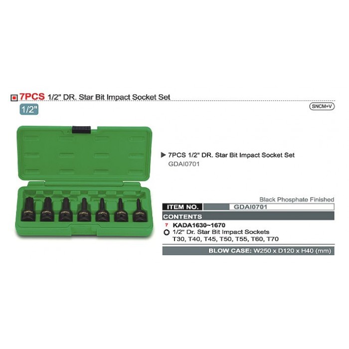 Набор головок TORX ударных 1/2 Т30-T70 7ед. Toptul GDAI0701
