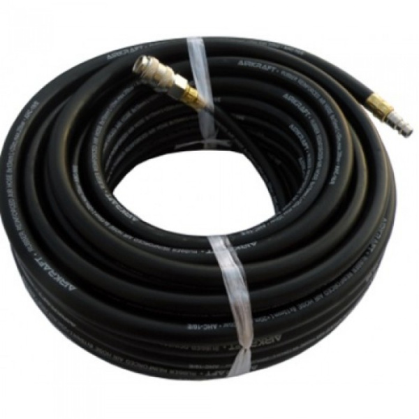 Шланг резиновый воздушный армированный 20 атм 6x13мм, 20м с быстроразъемными соединениями  AIRKRAFT AHC-10-B